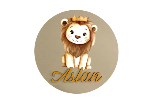 İsimli Aslanlı Ahşap Kapı Süsü